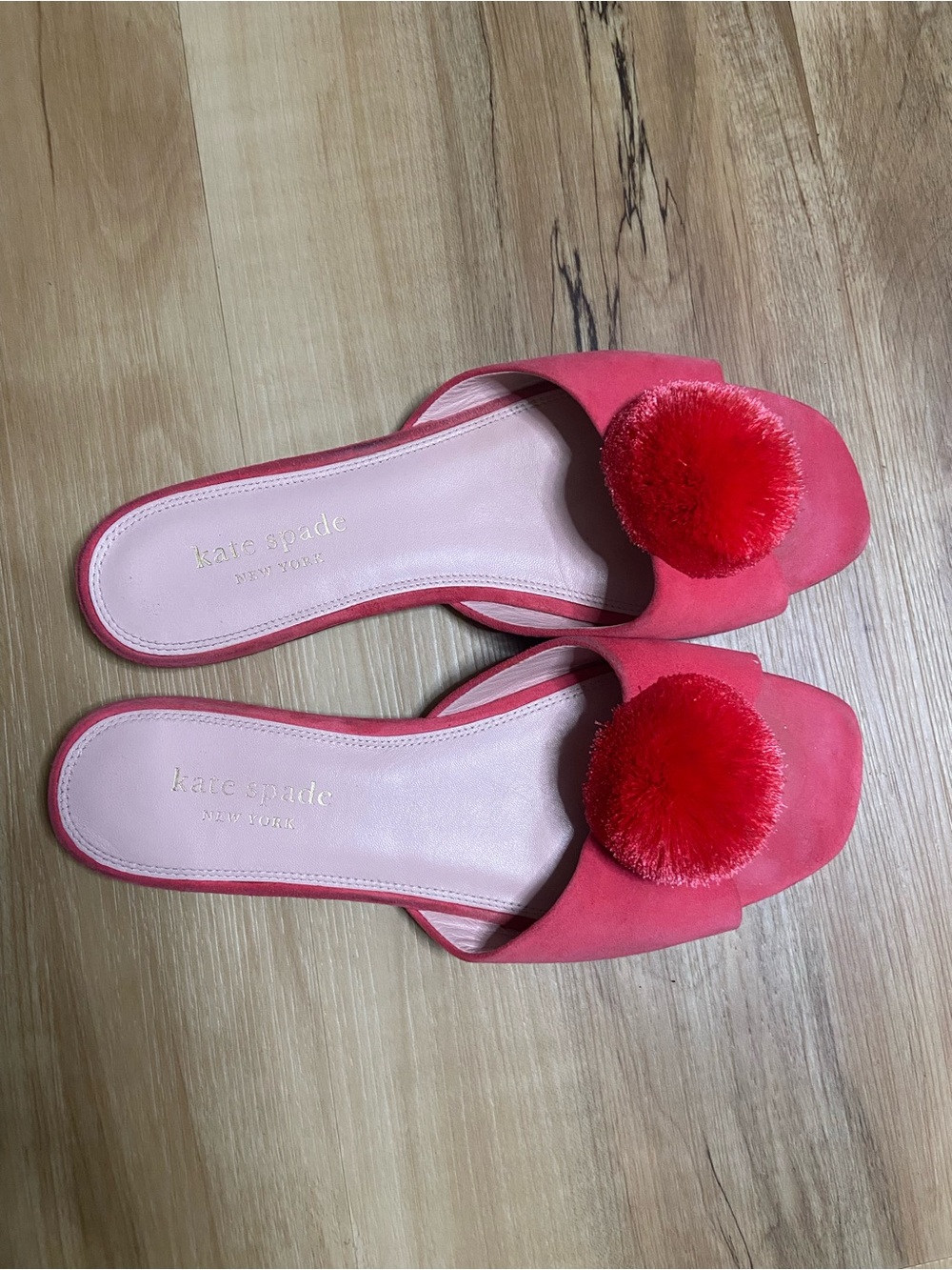 kate spade Coral Pink Pom Mules
